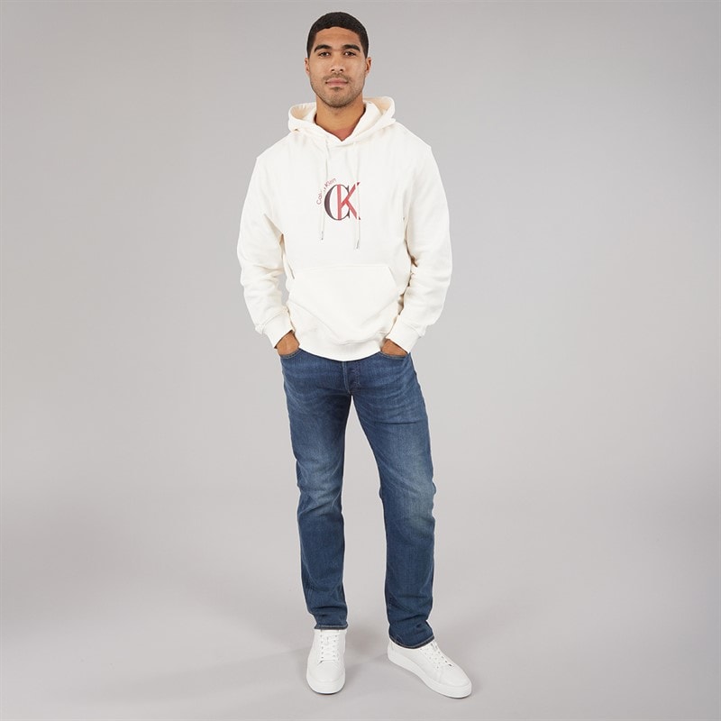 Calvin Klein Jeans Mens Graphic Logo Hoodie White Greige - Image 4
