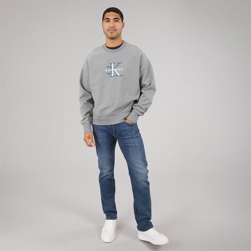 Calvin Klein Jeans Mens Premium Tri-Color Monologo Sweatshirt Medium Grey Heather - Image 4