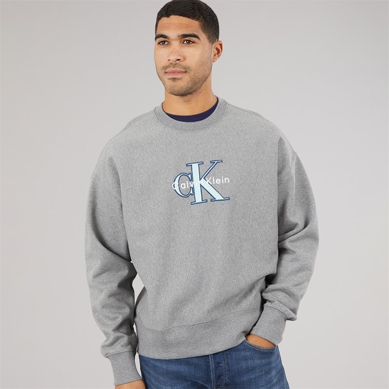 Calvin Klein Jeans Mens Premium Tri-Color Monologo Sweatshirt Medium Grey Heather - Image 5