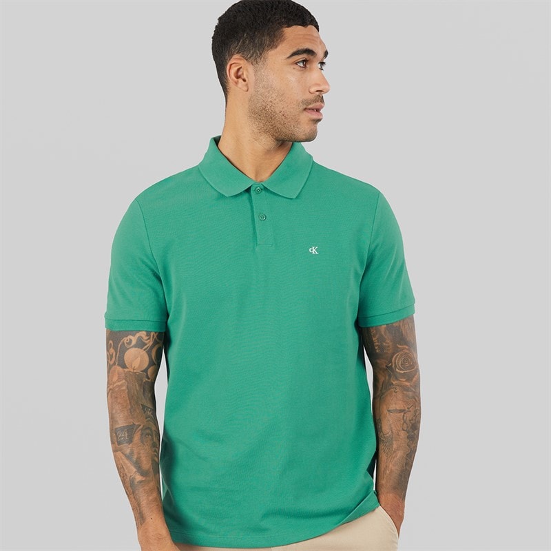 Calvin Klein Jeans Mens Short Sleeve Monogram Pique Polo Shirt Wild Green
