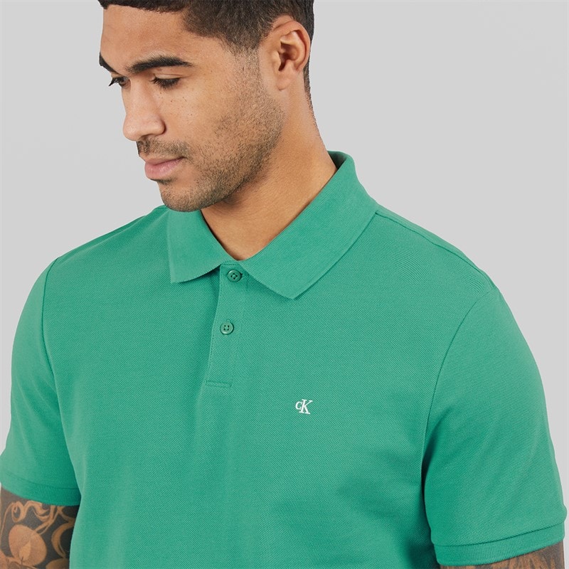 Calvin Klein Jeans Mens Short Sleeve Monogram Pique Polo Shirt Wild Green - Image 3