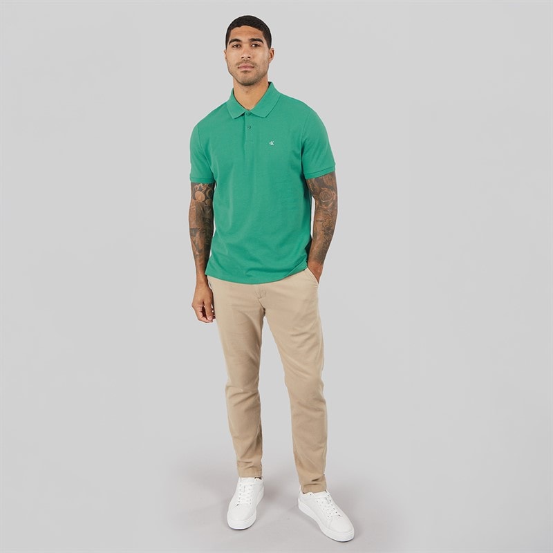 Calvin Klein Jeans Mens Short Sleeve Monogram Pique Polo Shirt Wild Green - Image 4