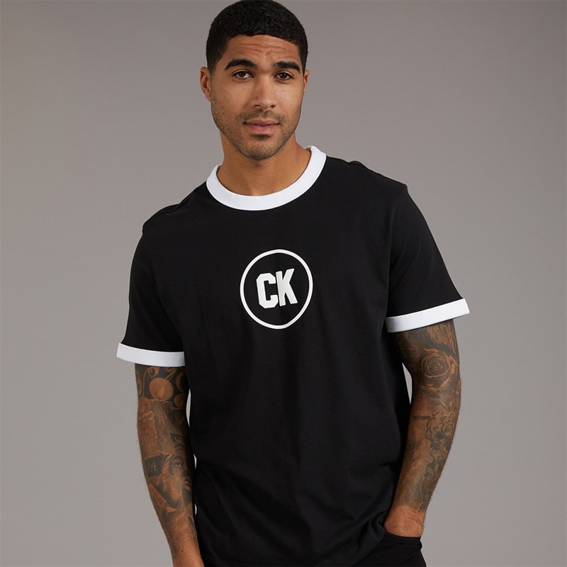 Calvin Klein Jeans Mens Graphic Logo Ringer T-Shirt Black - Image 1