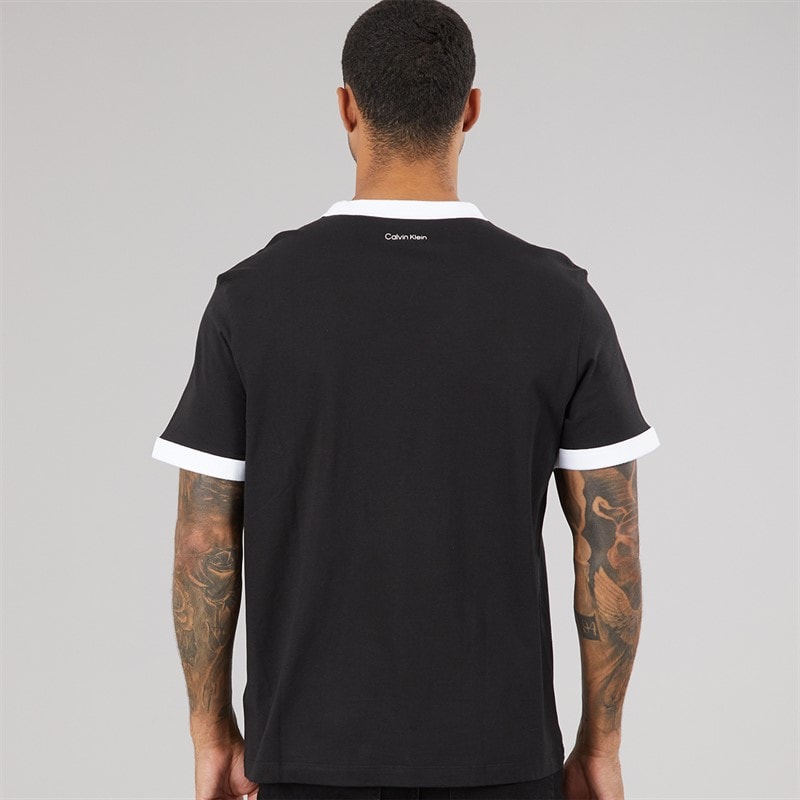 Calvin Klein Jeans Mens Graphic Logo Ringer T-Shirt Black - Image 2