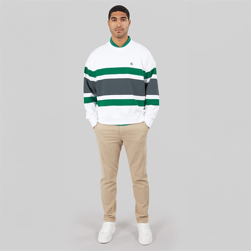 Calvin Klein Jeans Mens Premium Block Stripe Sweatshirt Bright White - Image 4