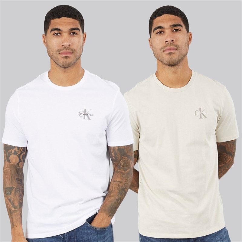 Calvin Klein Jeans Mens Classic Two Pack T-Shirts Bright White/Oatmeal - Image 1