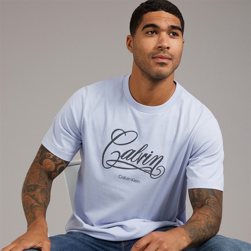 Calvin Klein Jeans Mens Relaxed Fit Logo Graphic T-Shirt Casual Blue - Image 1