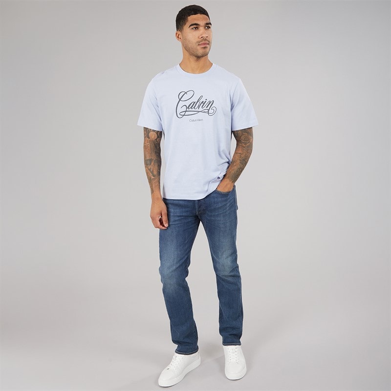 Calvin Klein Jeans Mens Relaxed Fit Logo Graphic T-Shirt Casual Blue - Image 4