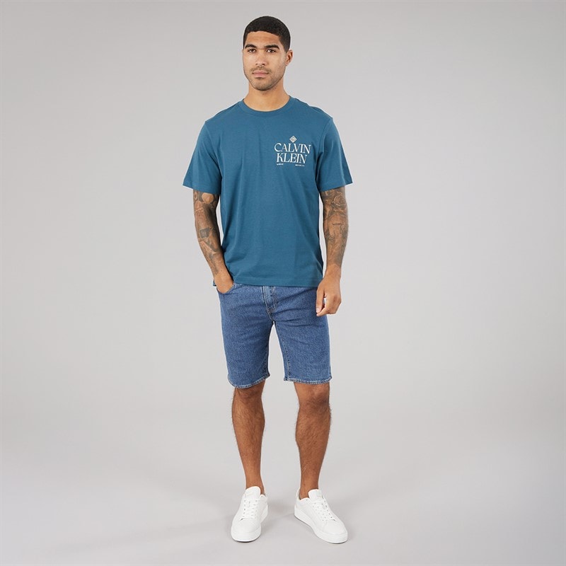 Calvin Klein Jeans Mens Logo Roses Graphic T-Shirt Navy Teal - Image 4