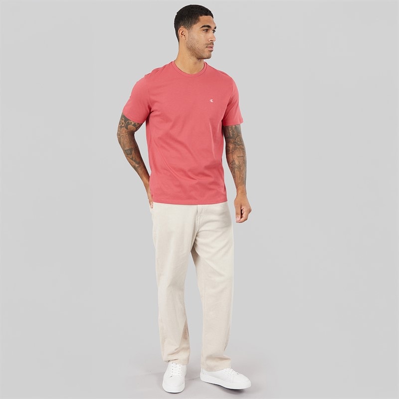 Calvin Klein Jeans Mens Classic Monogram Logo T-Shirt Brilliant Pink - Image 4
