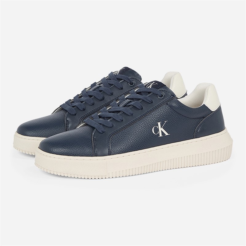 Calvin Klein Jeans Mens Chunky Cupsole Leather Trainers Calvin Navy/Turtle Dove - Image 2