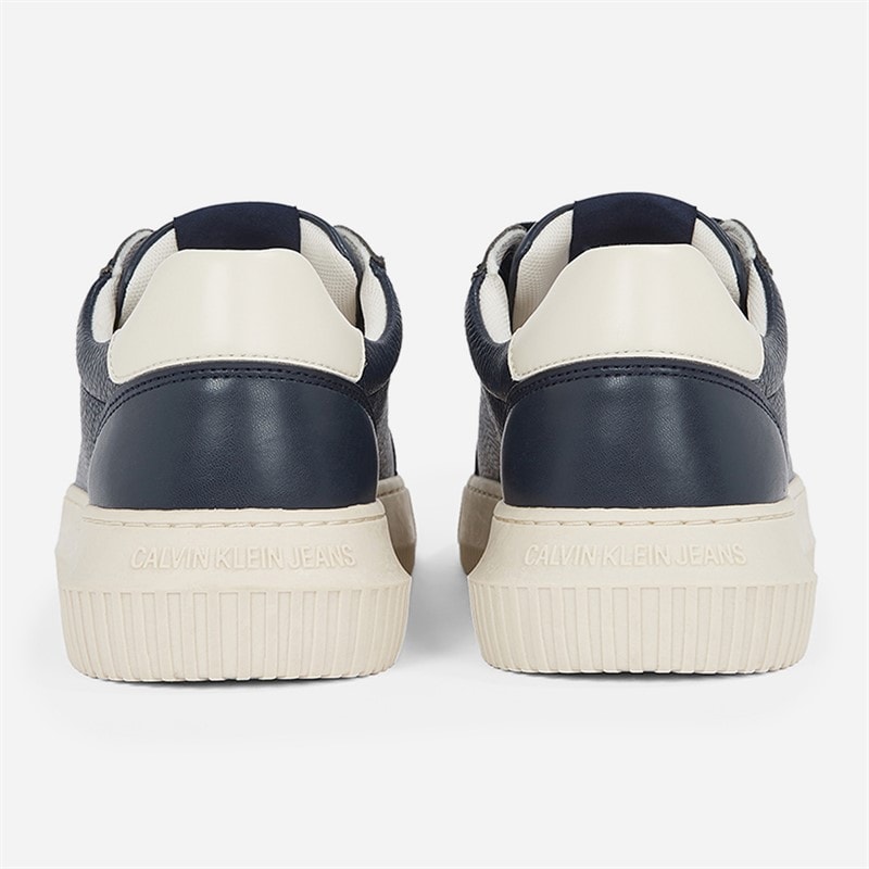 Calvin Klein Jeans Mens Chunky Cupsole Leather Trainers Calvin Navy/Turtle Dove - Image 3