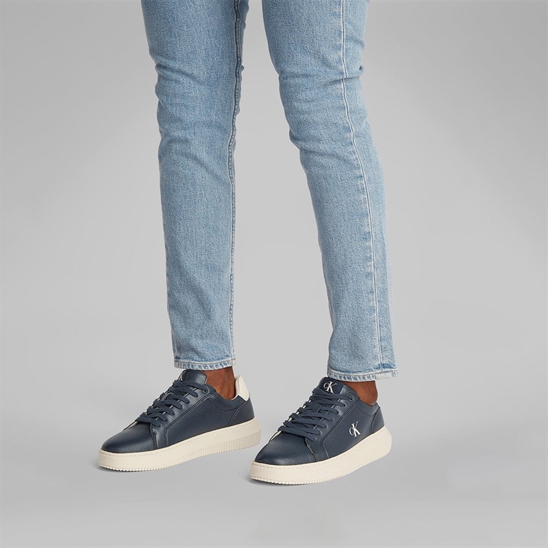 Calvin Klein Jeans Mens Chunky Cupsole Leather Trainers Calvin Navy/Turtle Dove - Image 5