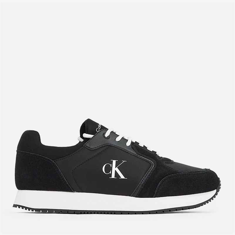 Calvin Klein Jeans Mens Runner Lace Up Trainers Ck Black/Bright White - Image 1