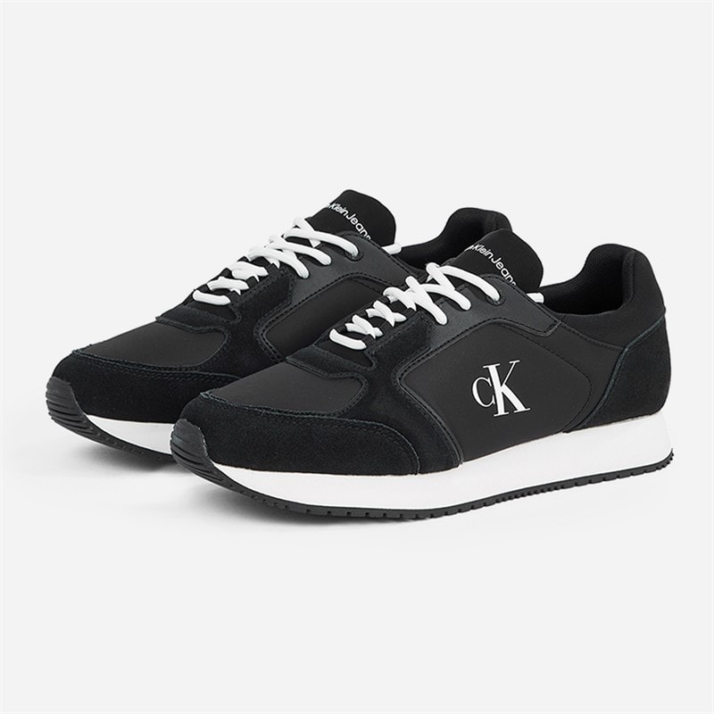 Calvin Klein Jeans Mens Runner Lace Up Trainers Ck Black/Bright White - Image 2