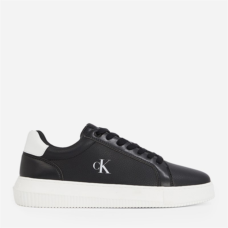 Calvin Klein Jeans Mens Chunky Cupsole Leather Trainers Black/Bright White - Image 1