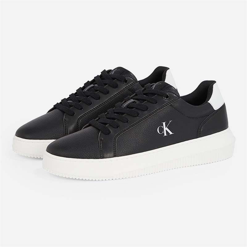 Calvin Klein Jeans Mens Chunky Cupsole Leather Trainers Black/Bright White - Image 2