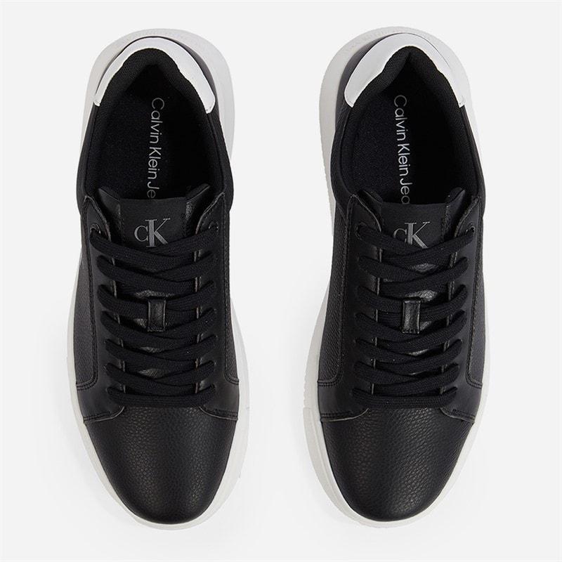 Calvin Klein Jeans Mens Chunky Cupsole Leather Trainers Black/Bright White - Image 4