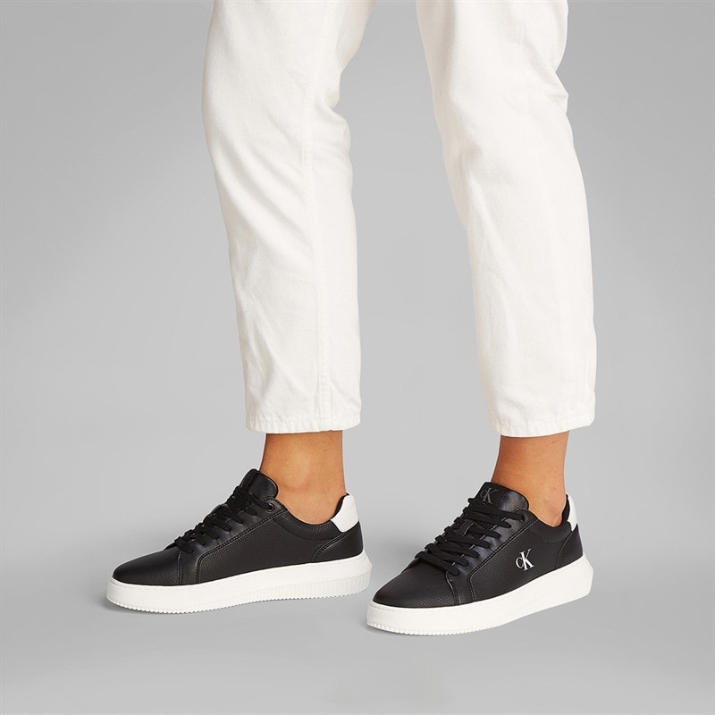 Calvin Klein Jeans Mens Chunky Cupsole Leather Trainers Black/Bright White - Image 5