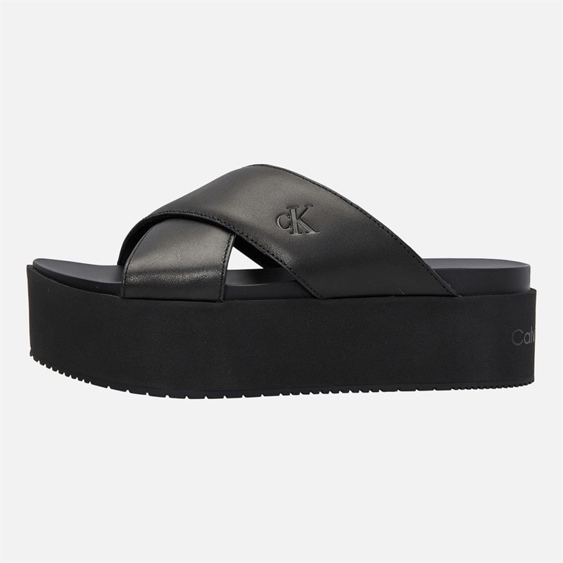 Calvin Klein Jeans Womens Flatform Cross Strap Sandals Triple Black - Image 2