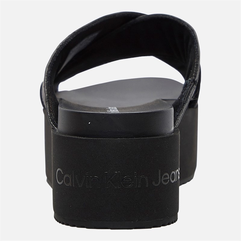 Calvin Klein Jeans Womens Flatform Cross Strap Sandals Triple Black - Image 4