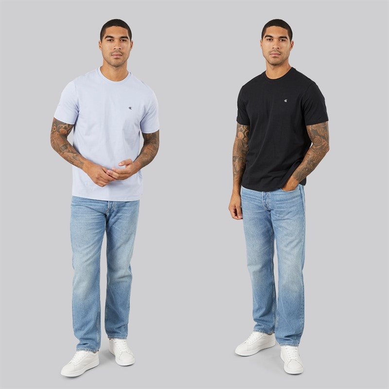 Calvin Klein Jeans Mens Two Pack Classic Monogram T-Shirts Black/Casual Blue - Image 4