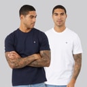 Calvin Klein Jeans Mens Two Pack Classic Monogram T-Shirts Bright White/Dark Sapphire