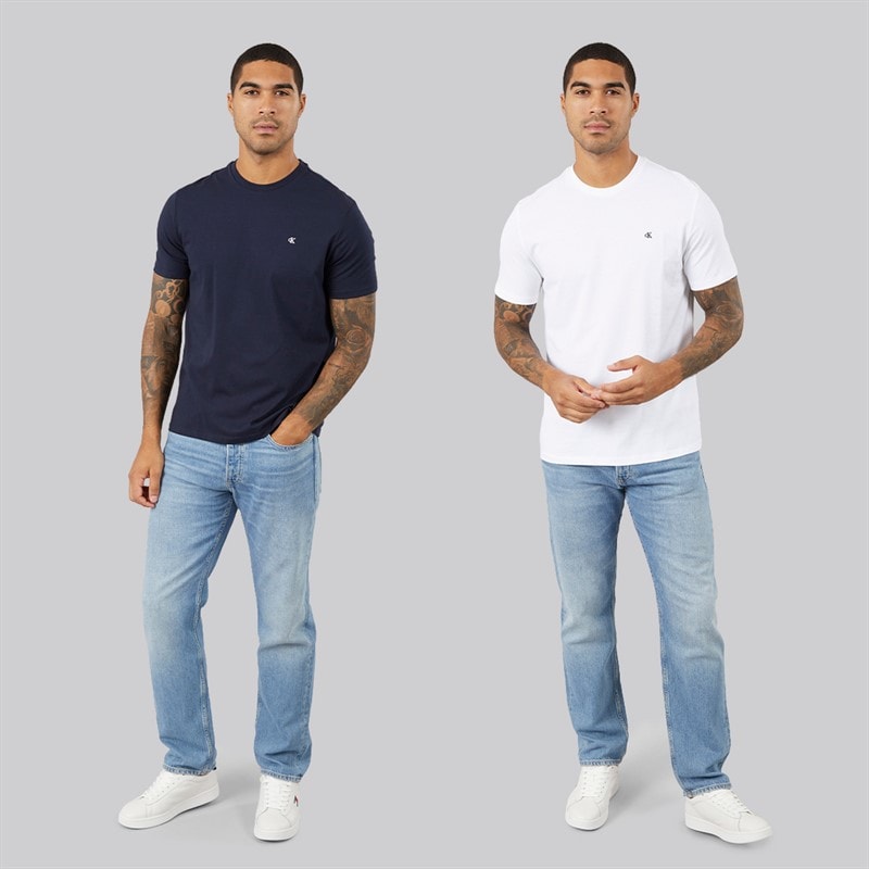 Calvin Klein Jeans Mens Two Pack Classic Monogram T-Shirts Bright White/Dark Sapphire - Image 3