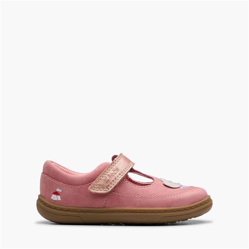 Clarks Infant Girls Flash Hats F-Fit T-Bar Shoes Pink - Image 1