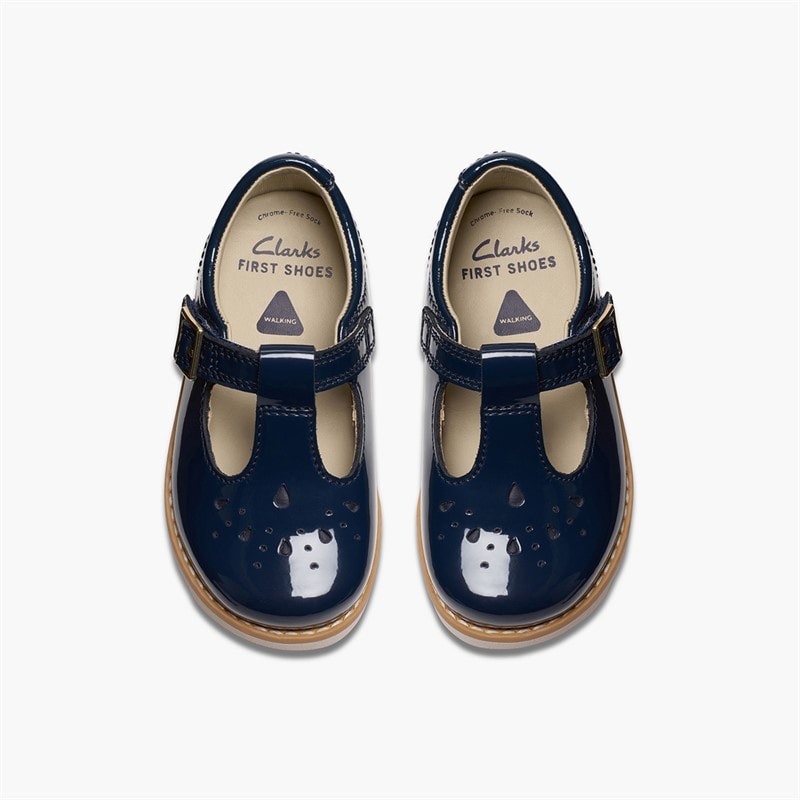 Clarks Infant Girls Crown Print F-Fit T-Bar Shoes Navy - Image 4