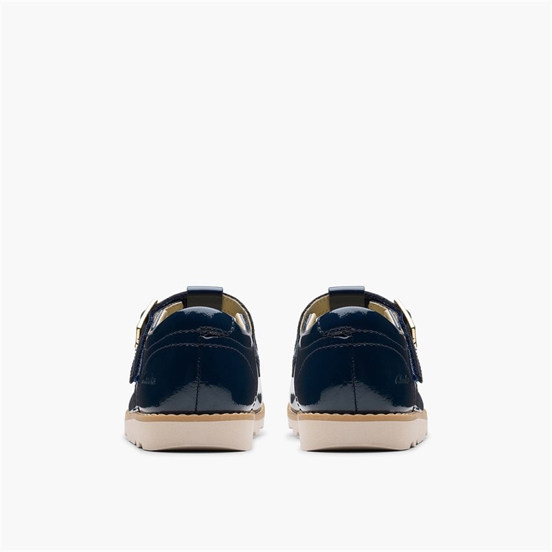 Clarks Girls Crown Print F-Fit T-Bar Shoes Navy - Image 3