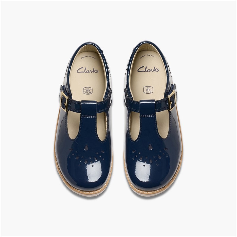 Clarks Girls Crown Print F-Fit T-Bar Shoes Navy - Image 4