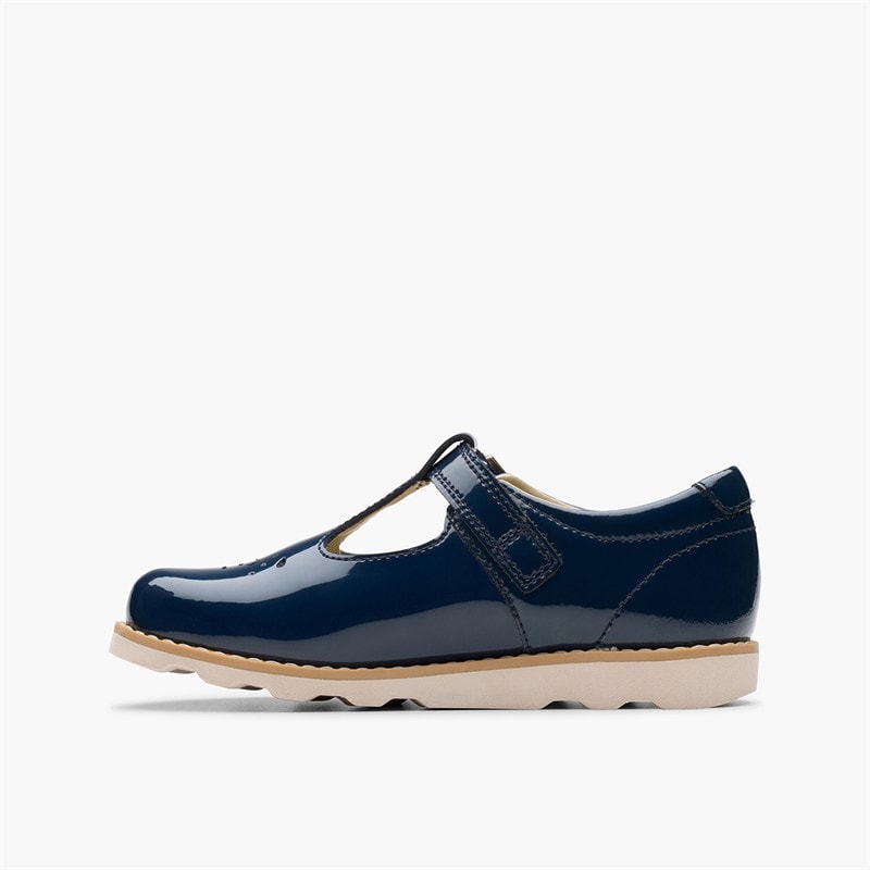 Clarks Girls Crown Print F-Fit T-Bar Shoes Navy - Image 5