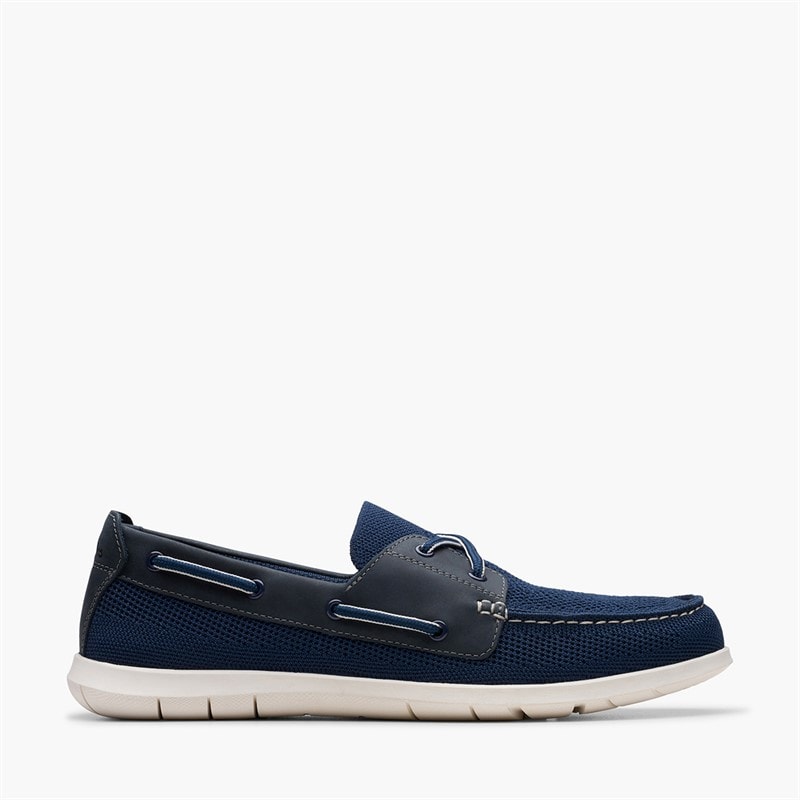 Clarks Mens Flexway Tie G-Fit Boat Shoes Navy - Image 1
