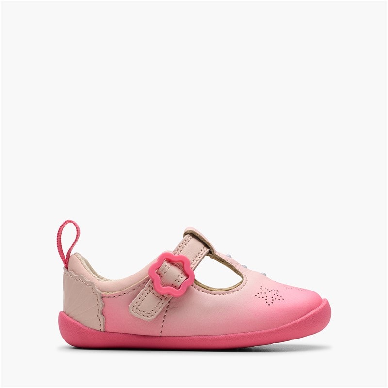 Clarks Infant Girls Roamer Shell G-Fit T-Bar Shoes Pink