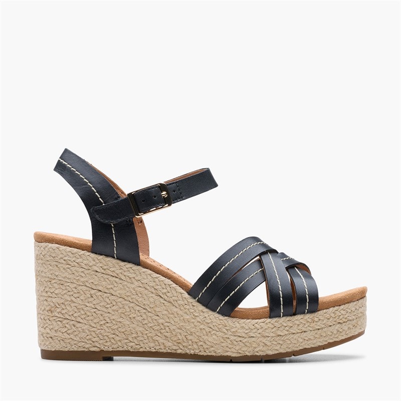Clarks Womens Sabina E-Fit Strap Wedge Shoes Black - Image 1