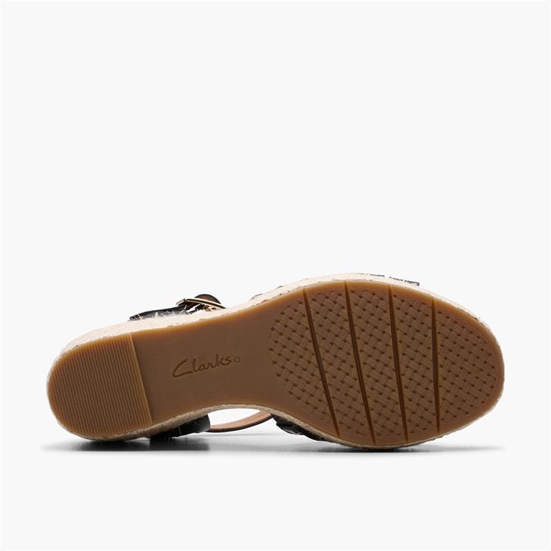 Clarks Womens Sabina E-Fit Strap Wedge Shoes Black - Image 2