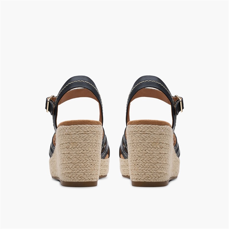 Clarks Womens Sabina E-Fit Strap Wedge Shoes Black - Image 3