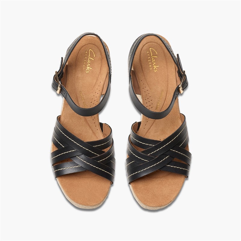Clarks Womens Sabina E-Fit Strap Wedge Shoes Black - Image 4