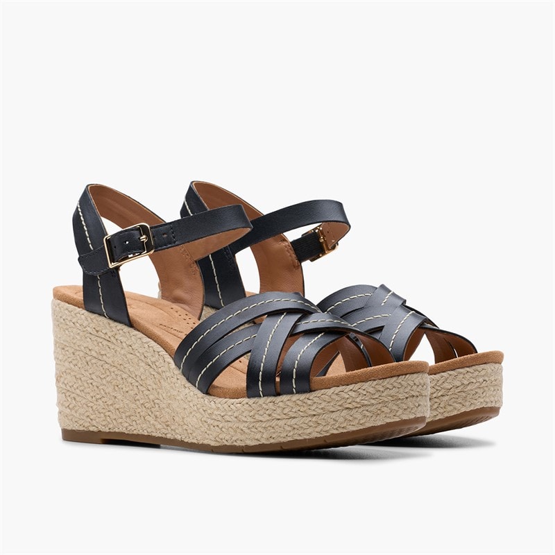 Clarks Womens Sabina E-Fit Strap Wedge Shoes Black - Image 5