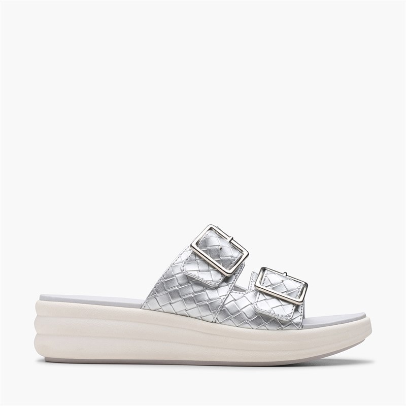 Clarks Womens Drift Buckle D-Fit Sandals Silver - Image 1