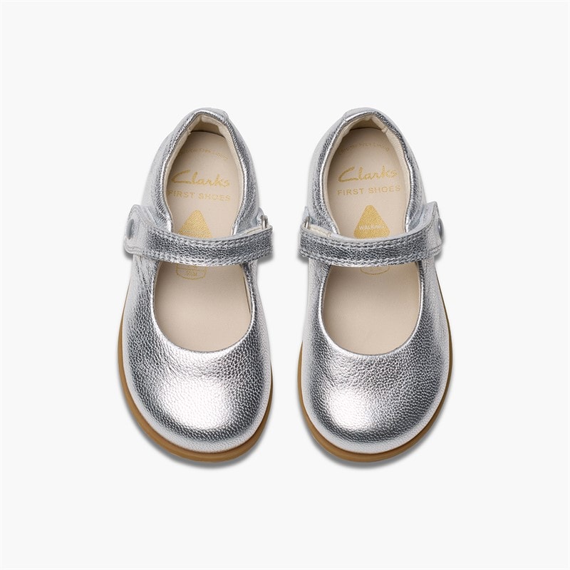 Clarks Infant Girls Drew F-Fit Mary Jane Shoes Silver - Image 4