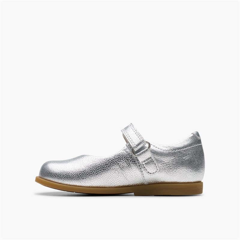 Clarks Infant Girls Drew F-Fit Mary Jane Shoes Silver - Image 5