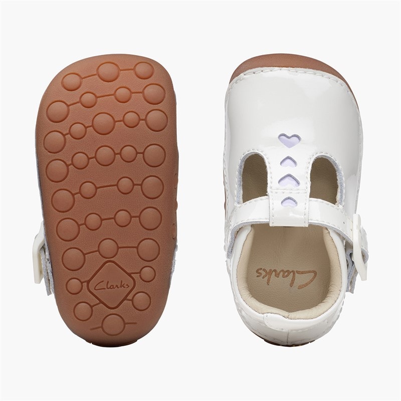 Clarks Infant Girls Tiny Beat H-Fit T-Bar Shoes White Patent - Image 2