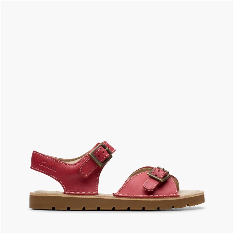 Clarks Girls Play Sun Reef F-Fit Sandals Red - Image 1
