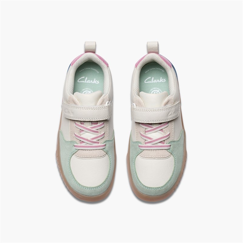 Clarks Girls Olo Vibe F-Fit Trainers White/Pink - Image 4