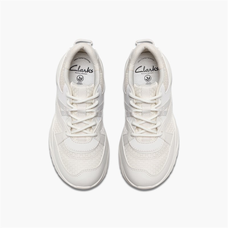 Clarks Kids Feather Pace F-Fit Trainers White - Image 4