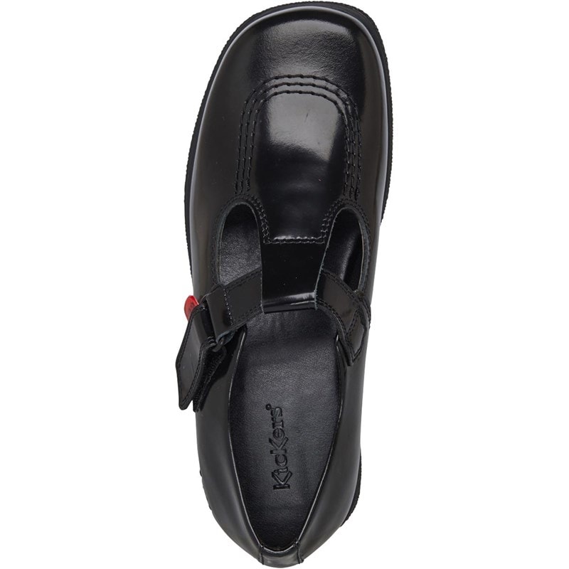 Kickers Girls Fragma T-Bar Patent Leather School Shoes Black - Image 4