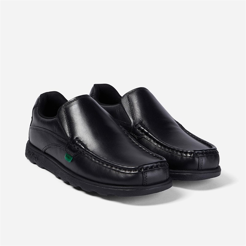 Kickers Junior Boys Back To School Fragma Slip Leather Shoes Black - Image 2