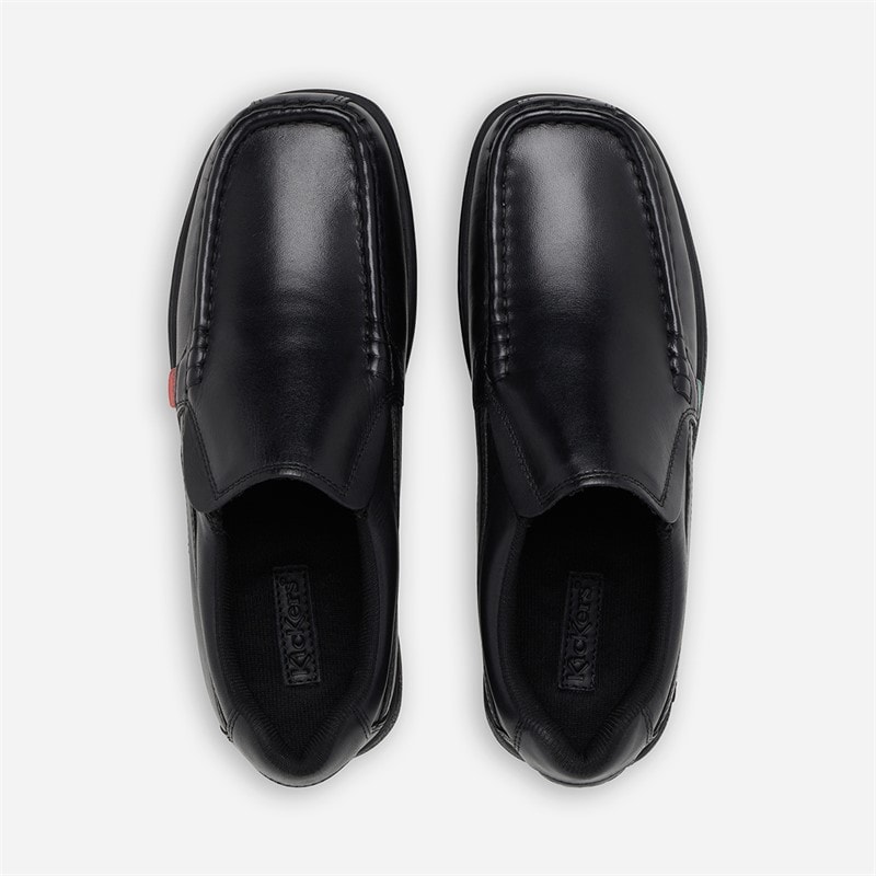 Kickers Junior Boys Back To School Fragma Slip Leather Shoes Black - Image 3